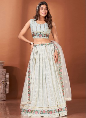 Trendy Lehenga Choli Handwork Viscose in Off White