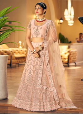 Trendy Lehenga Choli Mirror Net in Peach