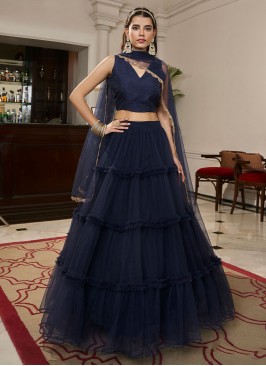 Trendy Lehenga Choli Plain Net in Navy Blue