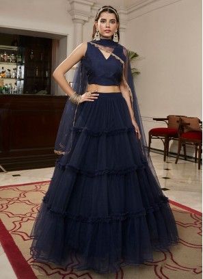 Trendy Lehenga Choli Plain Net in Navy Blue