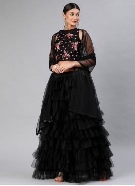 Trendy Lehenga Choli Ruffle Net in Black