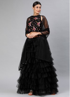 Trendy Lehenga Choli Ruffle Net in Black