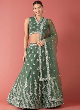 Trendy Lehenga Choli Sequins Net in Green