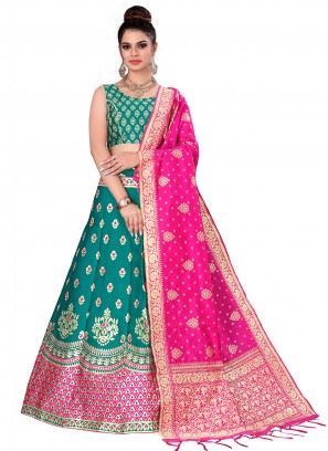 Trendy Lehenga Choli Woven Banarasi Silk in Rama