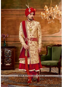 Trendy Men's Anarkali-style Sherwani with Hand & Machine Work With Chudidar Pant