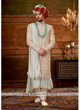 Trendy Men's Anarkali-style Sherwani with Hand & Machine Work With Chudidar Pant