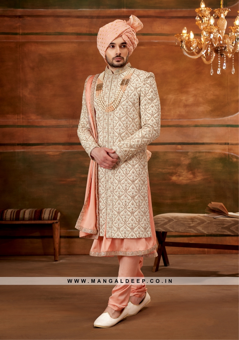 TrendyCream Colored Designer Indo Western Sherwani