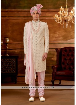 Trendy Men's Sherwani with Hand & Machine Work With Chudidar Pant