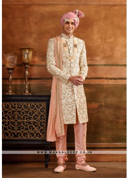 Trendy Men's Sherwani with Hand & Machine Work Wit