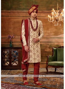 Trendy Men's Sherwani with Hand & Machine Work With Chudidar Pant