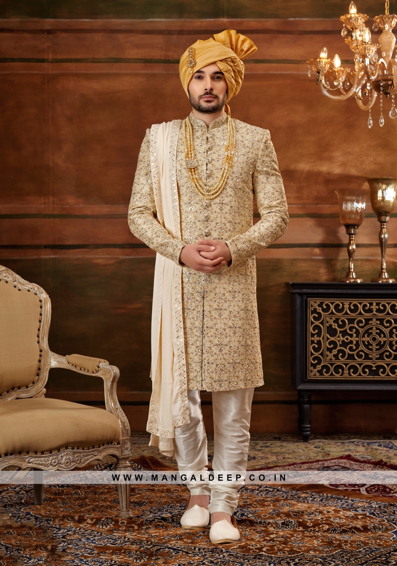 Trendy Men's Sherwani with Hand & Machine Work With Chudidar ...