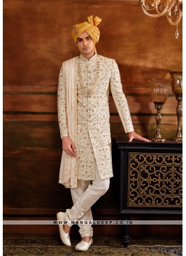 Trendy Men's Sherwani with Hand & Machine Work Wit