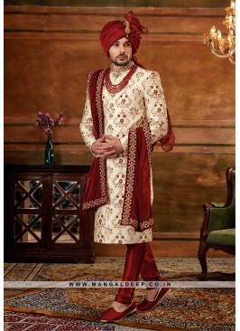 Trendy Men's Sherwani with Hand & Machine Work With Chudidar Pant