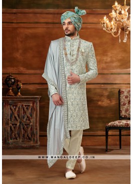 Trendy Men's Sherwani with Hand & Machine Work With Chudidar Pant