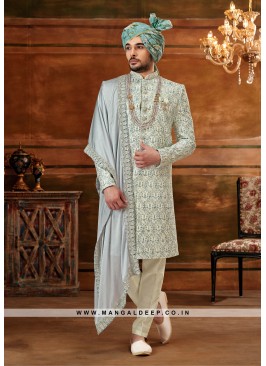 Trendy Men's Sherwani with Hand & Machine Work With Chudidar Pant