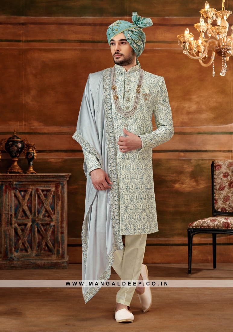 Trendy Men's Sherwani with Hand & Machine Work With Chudidar ...