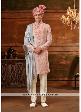 Trendy Men's Sherwani with Hand & Machine Work With Chudidar Pant