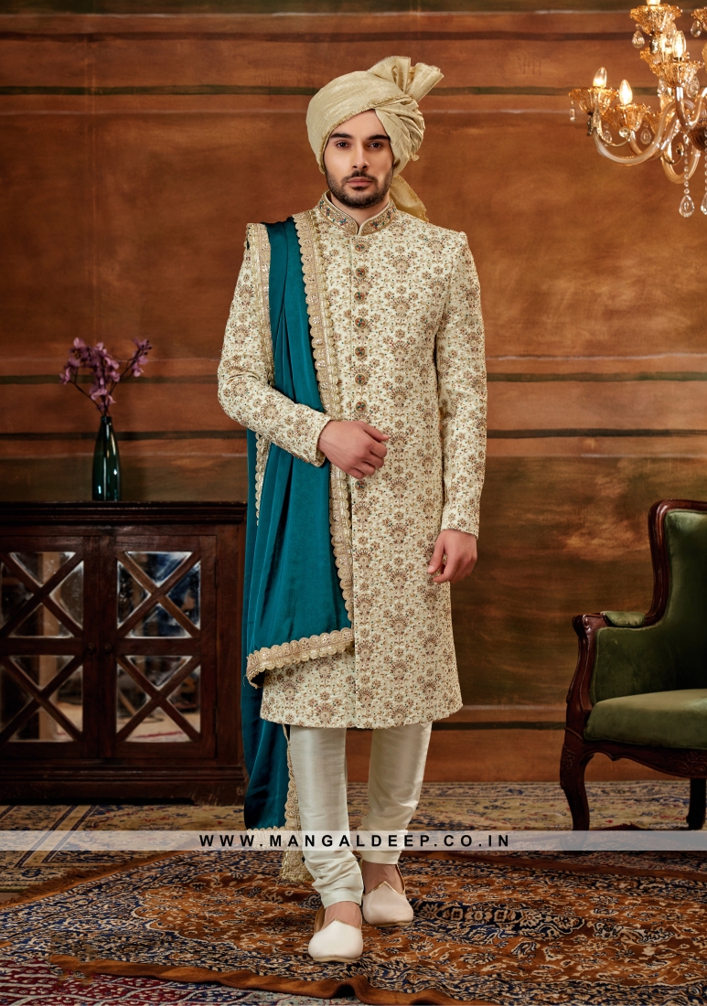 Trendy Men's Sherwani with Hand & Machine Work With Chudidar ...