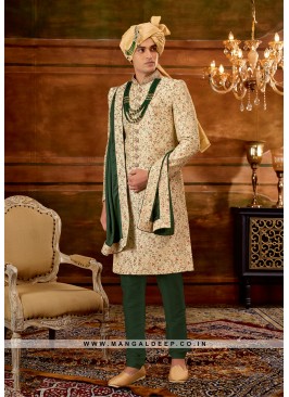 Trendy Men's Sherwani with Hand & Machine Work With Chudidar Pant