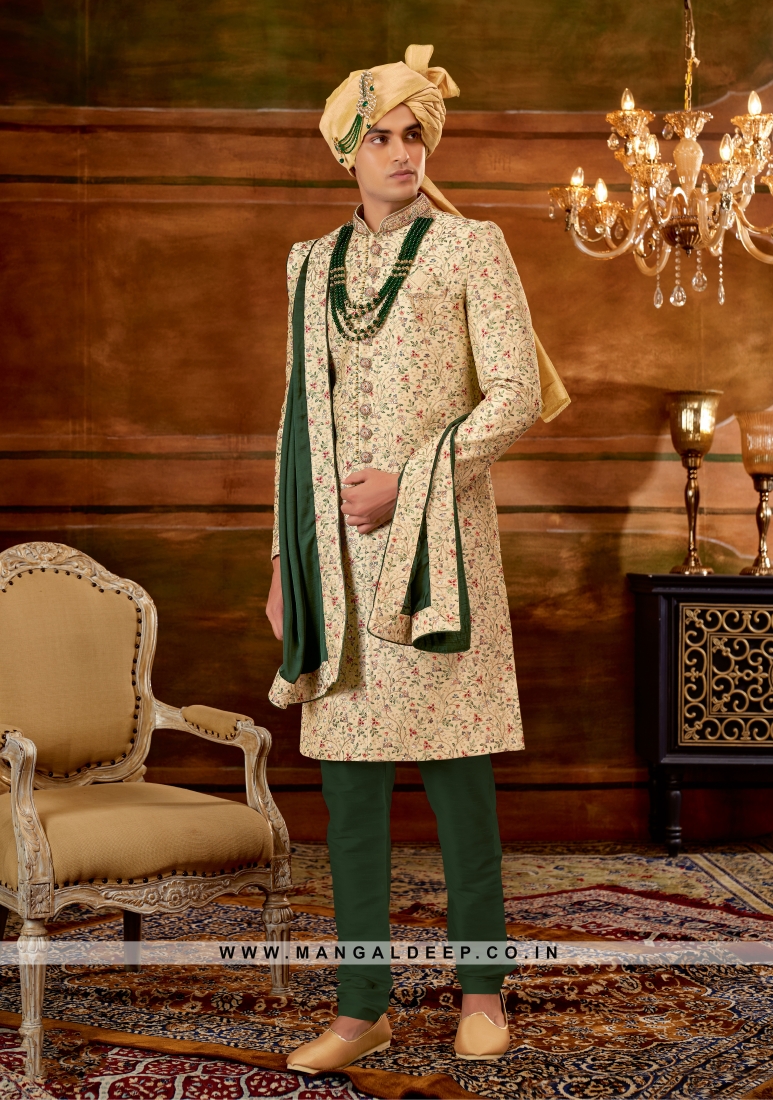 Trendy Men's Sherwani with Hand & Machine Work With Chudidar ...