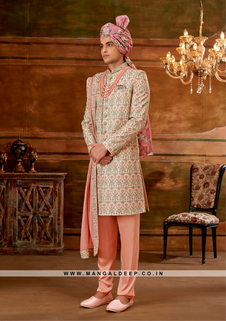 Trendy Men's Sherwani with Hand & Machine Work With Chudidar ...