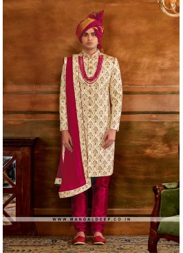 Trendy Men's Sherwani with Hand & Machine Work With Chudidar Pant