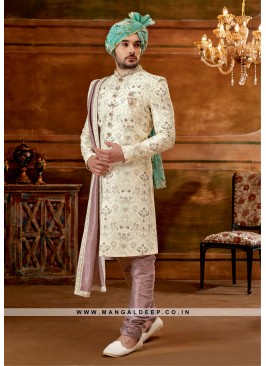 Trendy Men's Sherwani with Hand & Machine Work Wit