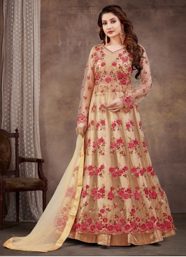 Trendy Net Gold Handwork Anarkali Salwar Kameez