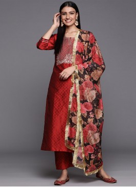 Trendy Salwar Kameez Embroidered Silk Blend in Maroon