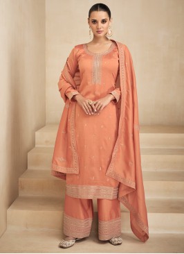 Trendy Salwar Kameez Embroidered Silk in Orange