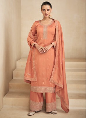 Trendy Salwar Kameez Embroidered Silk in Orange