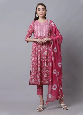 Trendy Salwar Kameez Floral Print Cotton in Pink