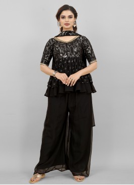 Trendy Salwar Kameez Lace Georgette in Black