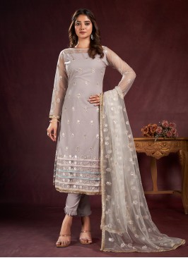 Trendy Salwar Kameez Sequins Net in Grey