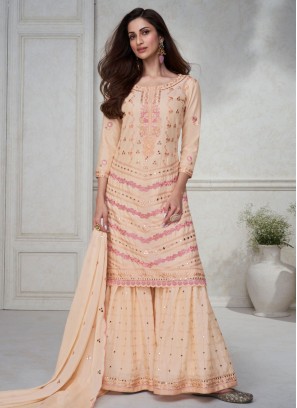 Trendy Salwar Suit Embroidered Chinon in Peach
