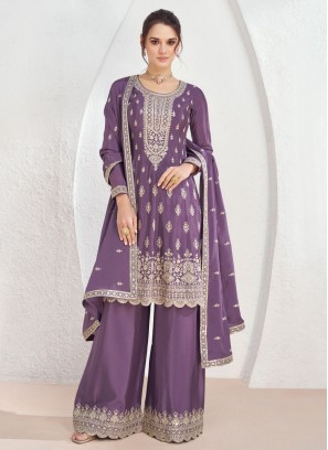Trendy Salwar Suit Embroidered Chinon in Purple