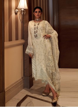 Trendy Salwar Suit Embroidered Viscose in Off White