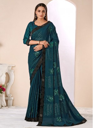 Trendy Saree Border Bembarg in Turquoise