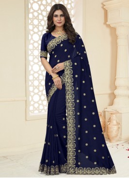 Trendy Saree Border Vichitra Silk in Navy Blue