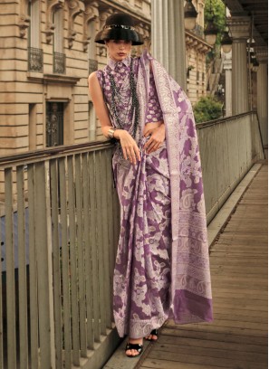 Trendy Saree Chikankari Work Handloom Cotton in Purple