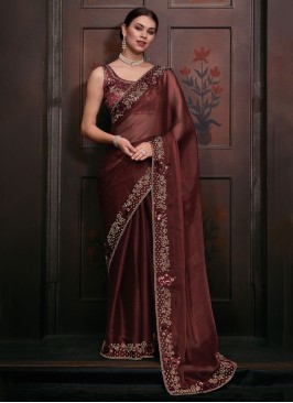 Trendy Saree Diamond Satin in Brown