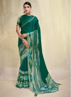 Trendy Saree Embroidered Crepe Silk in Green