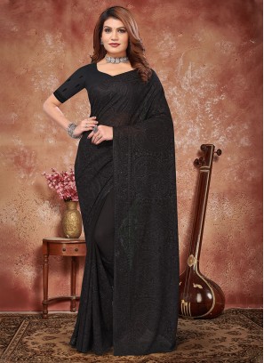 Trendy Saree Embroidered Georgette in Black
