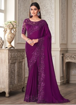 Trendy Saree Embroidered Silk in Purple