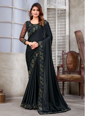 Trendy Saree Mirror Satin Silk in Black