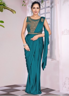 Trendy Saree Plain Imported in Teal