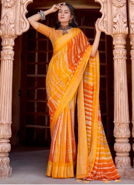 Trendy Saree Printed Chiffon in Yellow