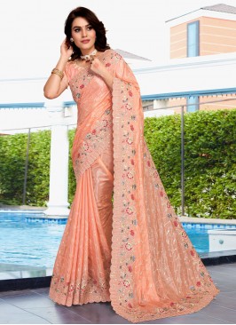 Trendy Saree Sequins Crepe Silk in Peach