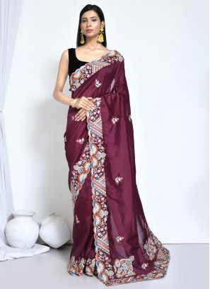 Trendy Saree Sequins Crepe Silk in Wine
