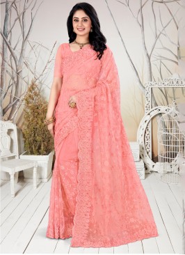 Trendy Saree Stone Net in Peach